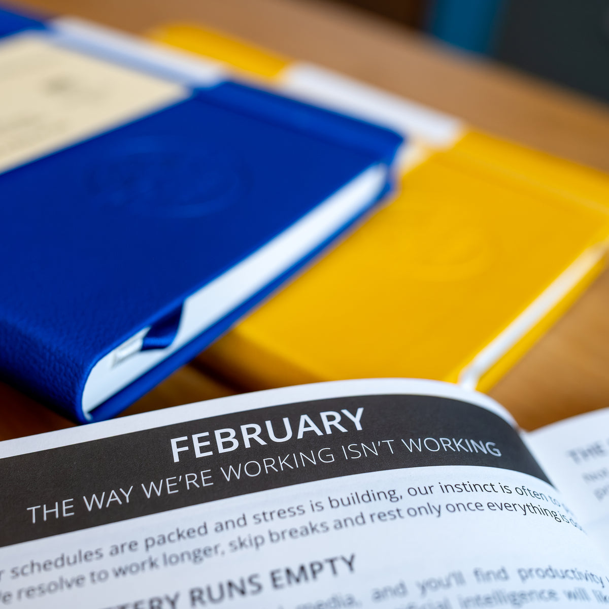 Burnout tips. Workplace wellbeing resources. Gift for employees. The image shows a chapter heading in the 2027 Mental Fitness Diary with the heading 'The Way We're Working isn't Working'