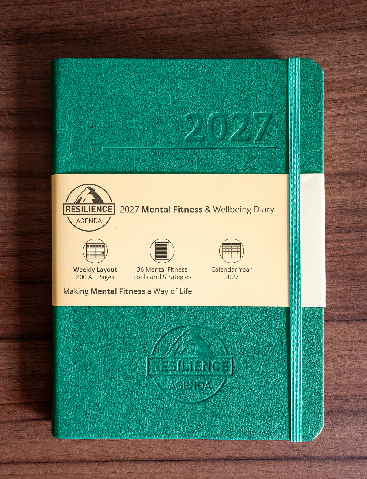 Real life image of 2027 Mental Fitness Diary in Forest Green