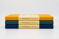 Three colours for the 2027 Mental Fitness Diary. Golden Mustard, Classic Navy, Forest Green. They are stacked on top of each other